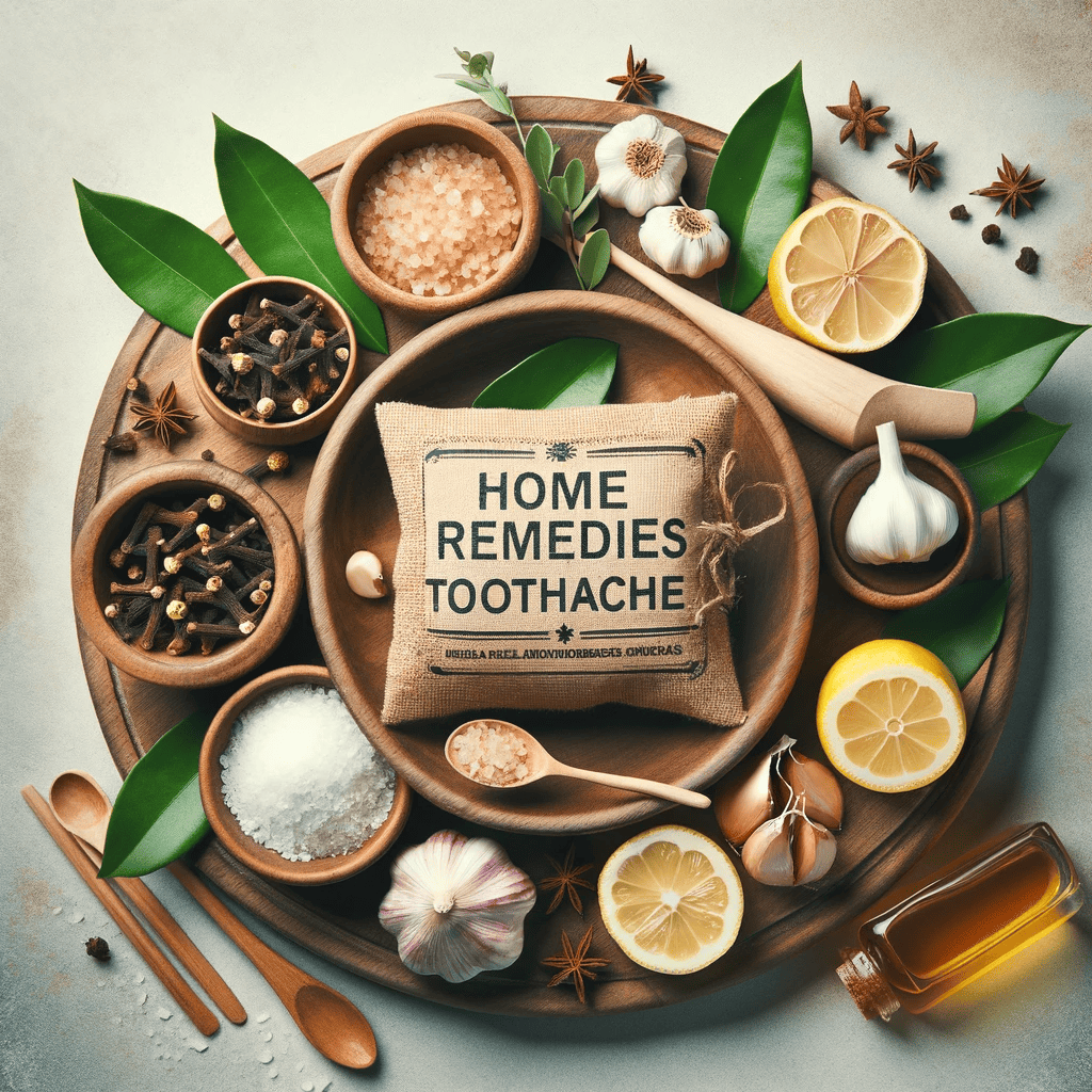 Remèdes naturels pour les maux de dents - clous de girofle, sel, ail, citron, et sachet de thé